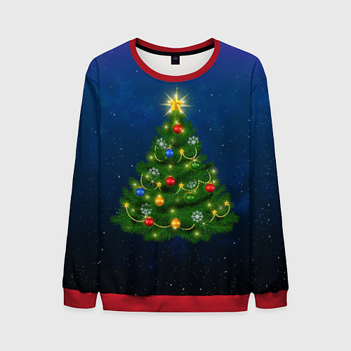 Мужской свитшот Новогодняя елка с яркой звездой / 3D-Красный – фото 1