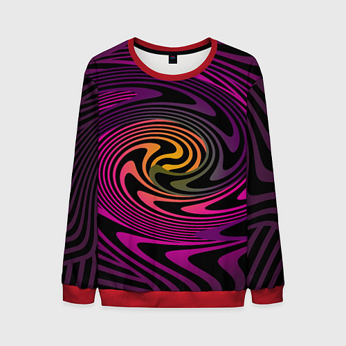 Мужской свитшот Бордово черный абстрактный узор спираль / 3D-Красный – фото 1