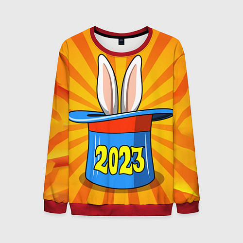 Мужской свитшот 2023 - кролик в шляпе фокусника / 3D-Красный – фото 1