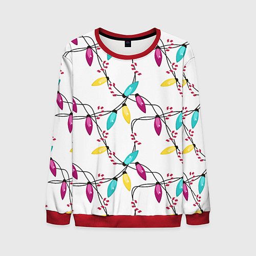 Мужской свитшот Новогодняя гирлянда белая / 3D-Красный – фото 1