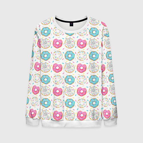 Мужской свитшот Разноцветные пончики с серым зайцем / 3D-Белый – фото 1