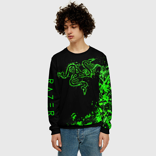 Мужской свитшот Razer брызги / 3D-Черный – фото 3