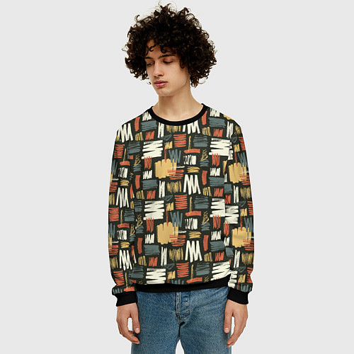 Мужской свитшот Узор штрихованный / 3D-Черный – фото 3