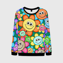 Свитшот мужской Ромашки - смайлы, цвет: 3D-черный