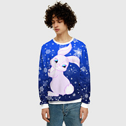 Свитшот мужской Кролик на фоне снежинок, цвет: 3D-белый — фото 2