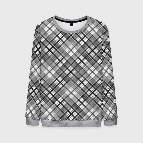 Мужской свитшот Черно белый узор в косую клетку / 3D-Меланж – фото 1