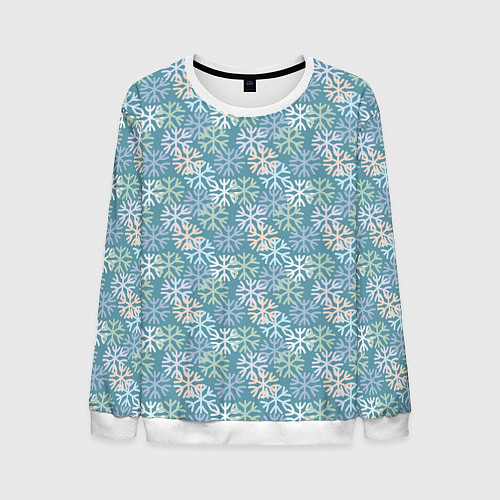Мужской свитшот Узор из разноцветных снежинок / 3D-Белый – фото 1