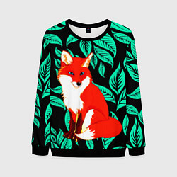 Свитшот мужской Лиса на фоне листьев, цвет: 3D-черный