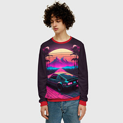 Свитшот мужской Synthwave car and mountains, цвет: 3D-красный — фото 2