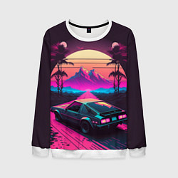 Свитшот мужской Synthwave car and mountains, цвет: 3D-белый