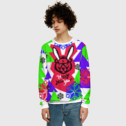 Свитшот мужской С Новым Годом! Да заяц я, заяц!, цвет: 3D-белый — фото 2
