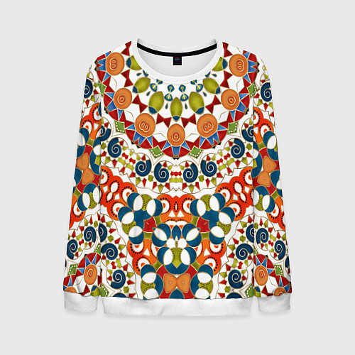 Мужской свитшот Разноцветный этнический орнамент / 3D-Белый – фото 1