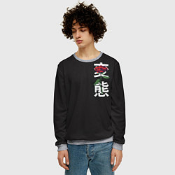 Свитшот мужской Цветы иероглифы череп, цвет: 3D-меланж — фото 2