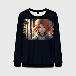 Свитшот мужской Девушка с рыжими волосами - аниме арт, цвет: 3D-черный