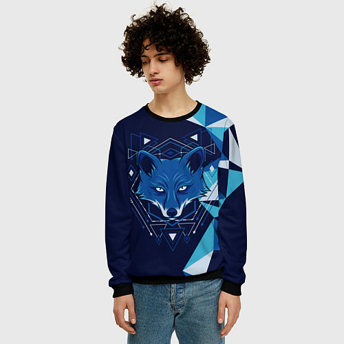 Мужской свитшот Голова синей лисы / 3D-Черный – фото 3