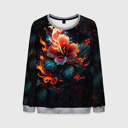 Мужской свитшот Огненный цветок на темном фоне / 3D-Меланж – фото 1