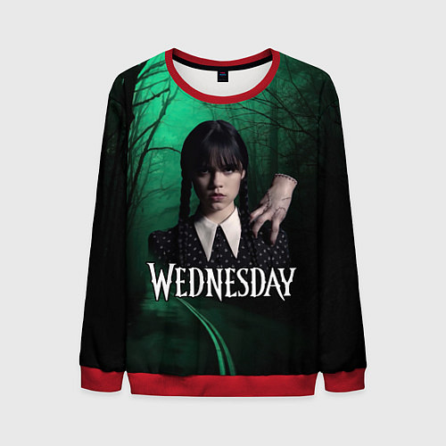 Мужской свитшот Уэнсдэй зеленый лес / 3D-Красный – фото 1