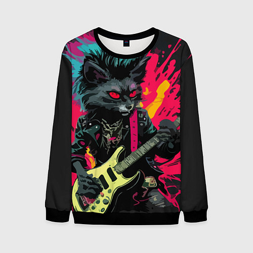 Мужской свитшот Rocker Cat on a dark background - C-Cats collectio / 3D-Черный – фото 1