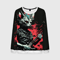 Свитшот мужской Rocker Cat on a black background - C-Cats collecti, цвет: 3D-белый