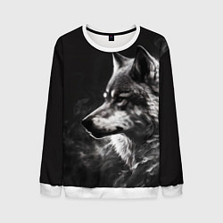 Свитшот мужской Волк в белом дыму, цвет: 3D-белый
