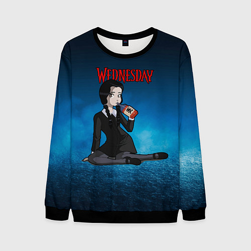 Мужской свитшот Нарисованная Уэнсдэй пьет яд / 3D-Черный – фото 1
