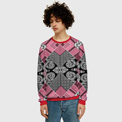 Свитшот мужской Геометрический розово-черный с белым узор, цвет: 3D-красный — фото 2