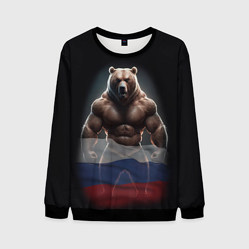 Мужской свитшот Патриотичный медведь с российским флагом / 3D-Черный – фото 1
