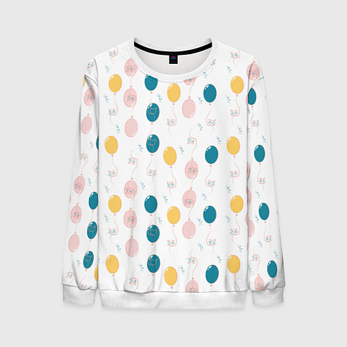 Мужской свитшот Узор из воздушных шариков и котов / 3D-Белый – фото 1