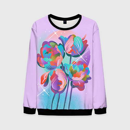 Мужской свитшот Цветы и звезды / 3D-Черный – фото 1