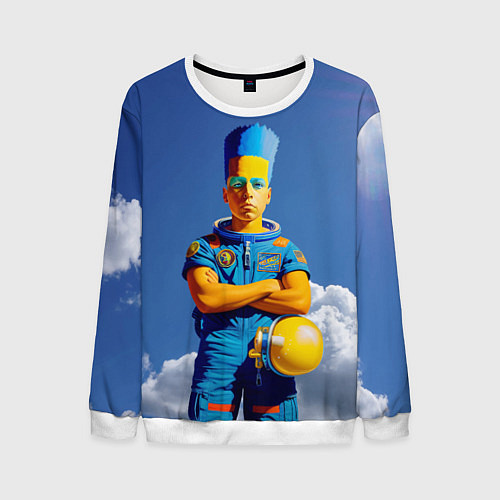 Мужской свитшот Барт Симпсон - космический мальчик - нейросеть / 3D-Белый – фото 1