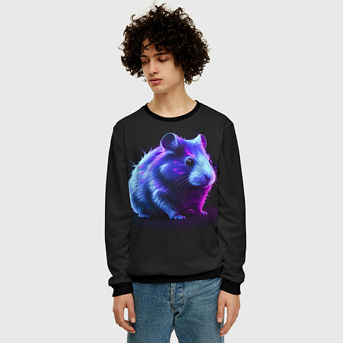 Мужской свитшот Хомяк неон / 3D-Черный – фото 3