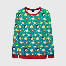 Свитшот мужской Южный Парк - паттерн персонажи, цвет: 3D-красный