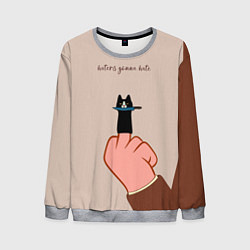 Мужской свитшот Котик с ножиком и средний палец - текстура холста