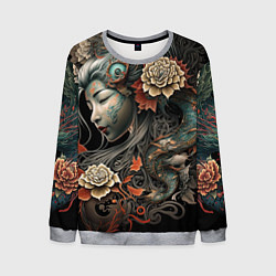 Свитшот мужской Японская девушка Irezumi, цвет: 3D-меланж