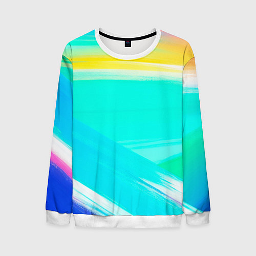Мужской свитшот Абстрактные цветные линии - диагонали / 3D-Белый – фото 1