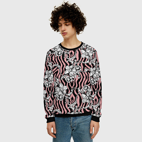 Мужской свитшот Floral pattern - vanguard / 3D-Черный – фото 3