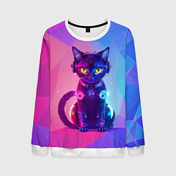Свитшот мужской Кибер кошка, цвет: 3D-белый