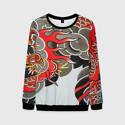 Мужской свитшот Иредзуми: дракон в дыму / 3D-Черный – фото 1