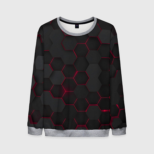 Мужской свитшот Соты с красным свечением / 3D-Меланж – фото 1