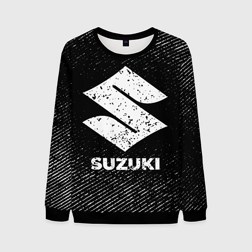 Мужской свитшот Suzuki с потертостями на темном фоне / 3D-Черный – фото 1