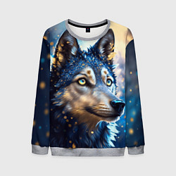 Свитшот мужской Волк на синем фоне, цвет: 3D-меланж