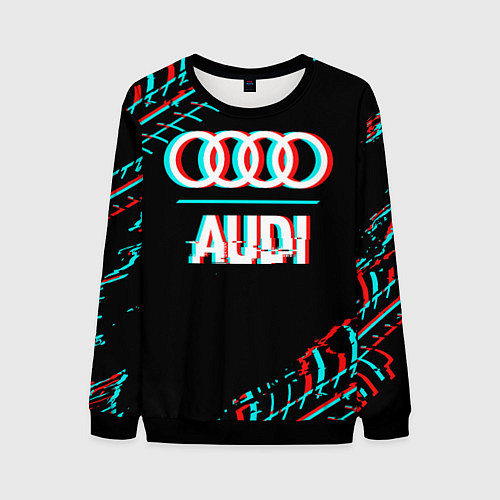 Мужской свитшот Значок Audi в стиле glitch на темном фоне / 3D-Черный – фото 1