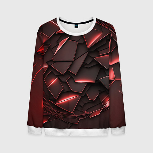 Мужской свитшот Красные элементы с неоновым свечением / 3D-Белый – фото 1