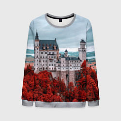 Свитшот мужской Замок в горах и красный лес, цвет: 3D-меланж