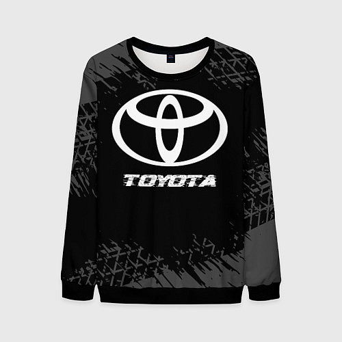 Мужской свитшот Toyota speed на темном фоне со следами шин / 3D-Черный – фото 1