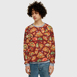 Свитшот мужской Кусочки пиццы ассорти - акварельный паттерн, цвет: 3D-меланж — фото 2