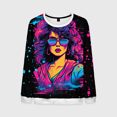 Мужской свитшот Lady - retrowave style / 3D-Белый – фото 1