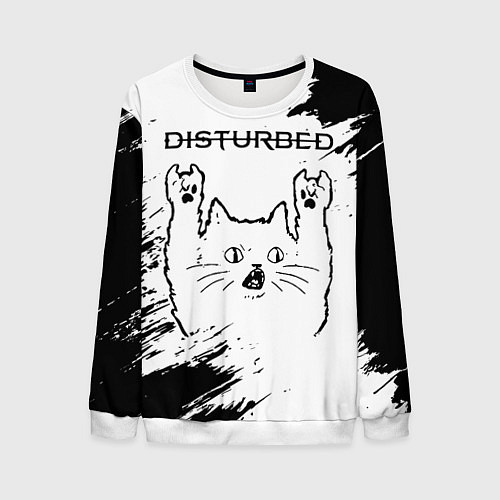 Мужской свитшот Disturbed рок кот на светлом фоне / 3D-Белый – фото 1