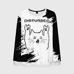 Мужской свитшот Disturbed рок кот на светлом фоне