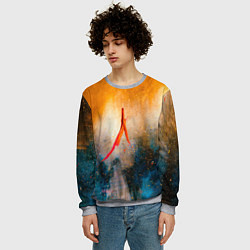 Свитшот мужской Оранжево-синий туман и краски, цвет: 3D-меланж — фото 2